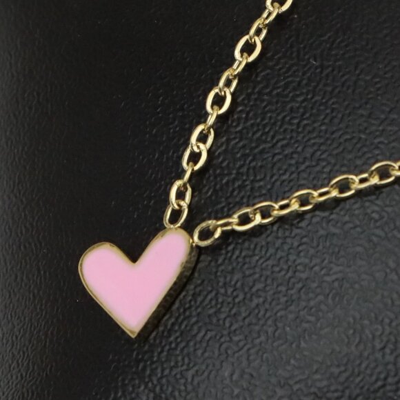 Heart Charm Yellow Necklace with Pink Enamel, XPNL0369 - Picture 1 of 13